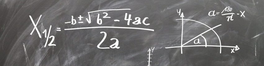 Mathematics Trivia Header depicting a chalkboard with equations and graphs.