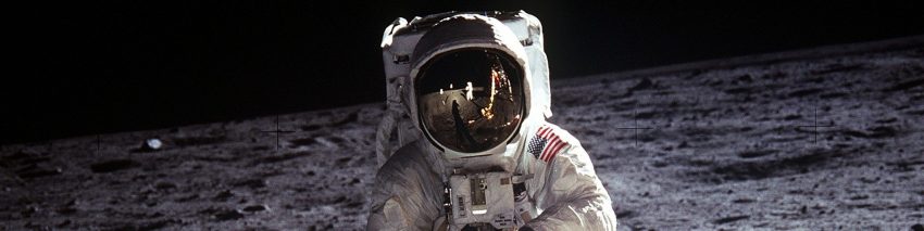 Astronomy Trivia Header depicting a NASA astronaut on the Moon