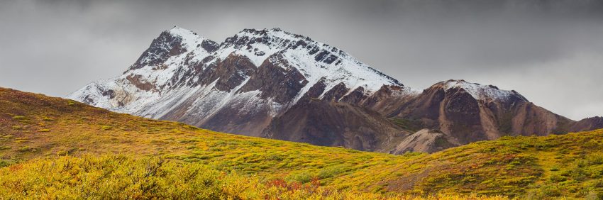 Alaska Trivia Header showing mountains and fields in Alaska.